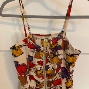 Ya Los Angeles Floral Mini Dress Zip Up Front with Pockets!